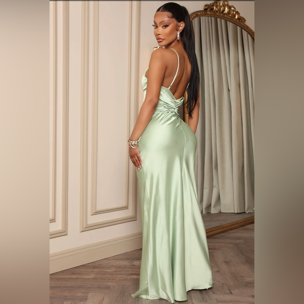 Fashion Nova Right By Your Side Satin Dress - Chartreuse